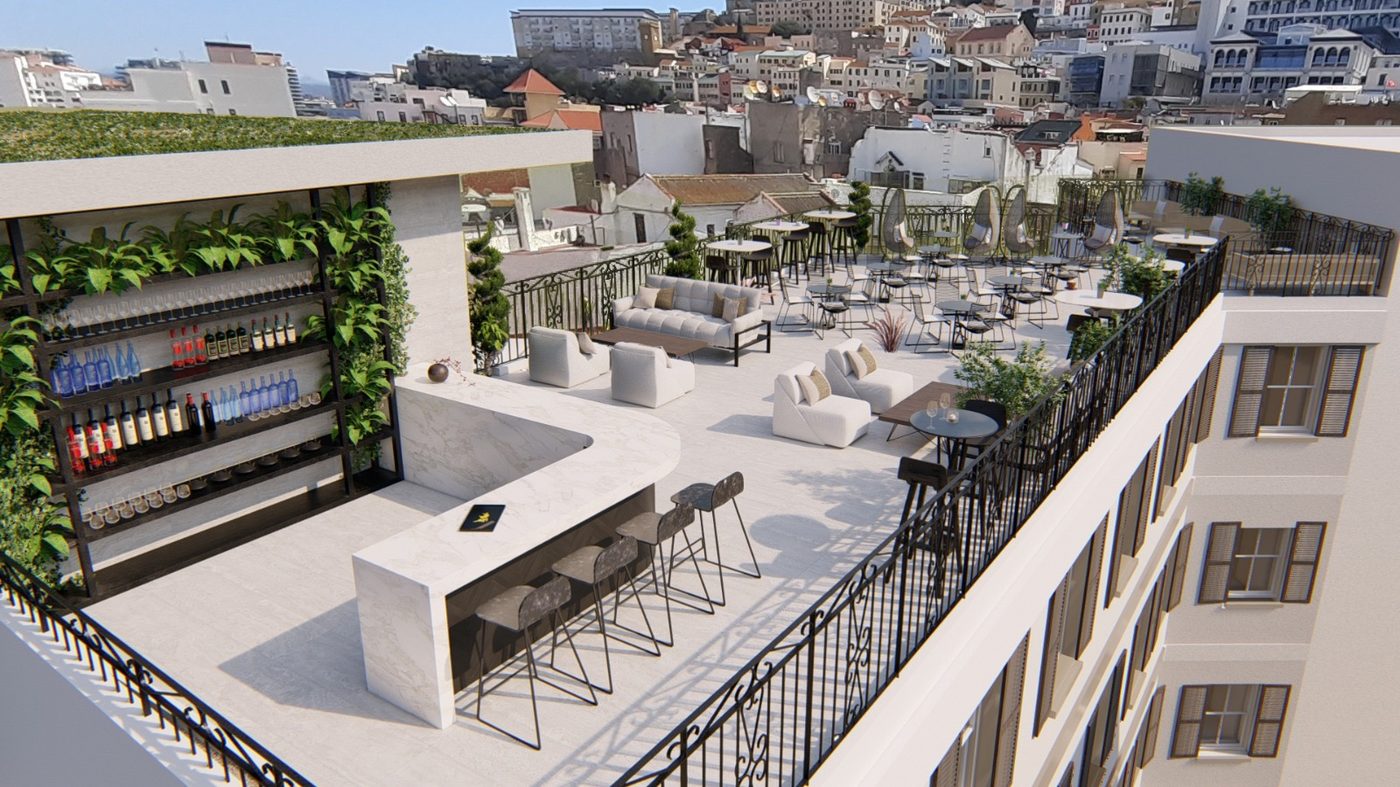 Rooftop terrace over Old Town rooftops