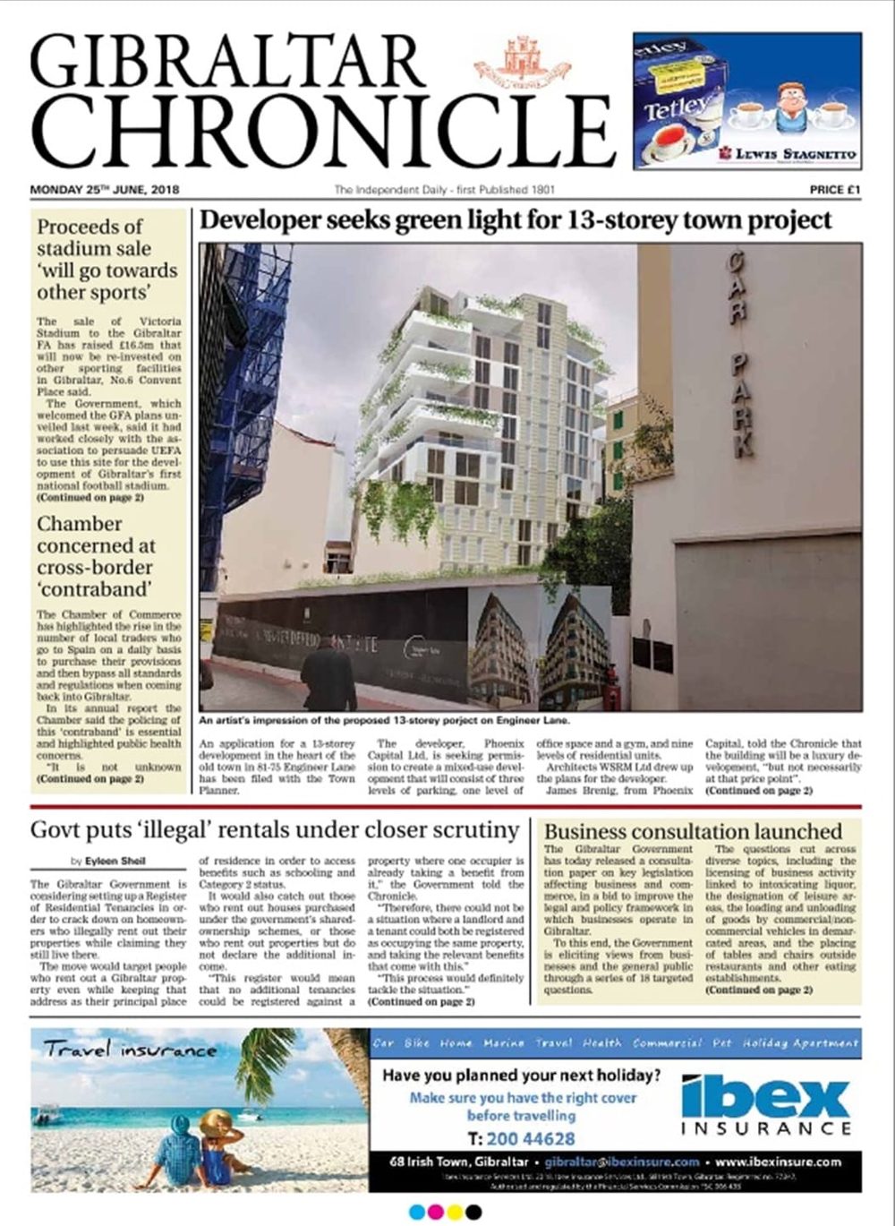 Gibraltar Chronicle front page